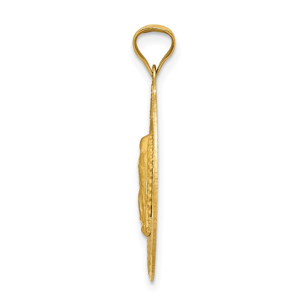 14K w/Rhodium D/C Of Guadalupe Oval Pendant