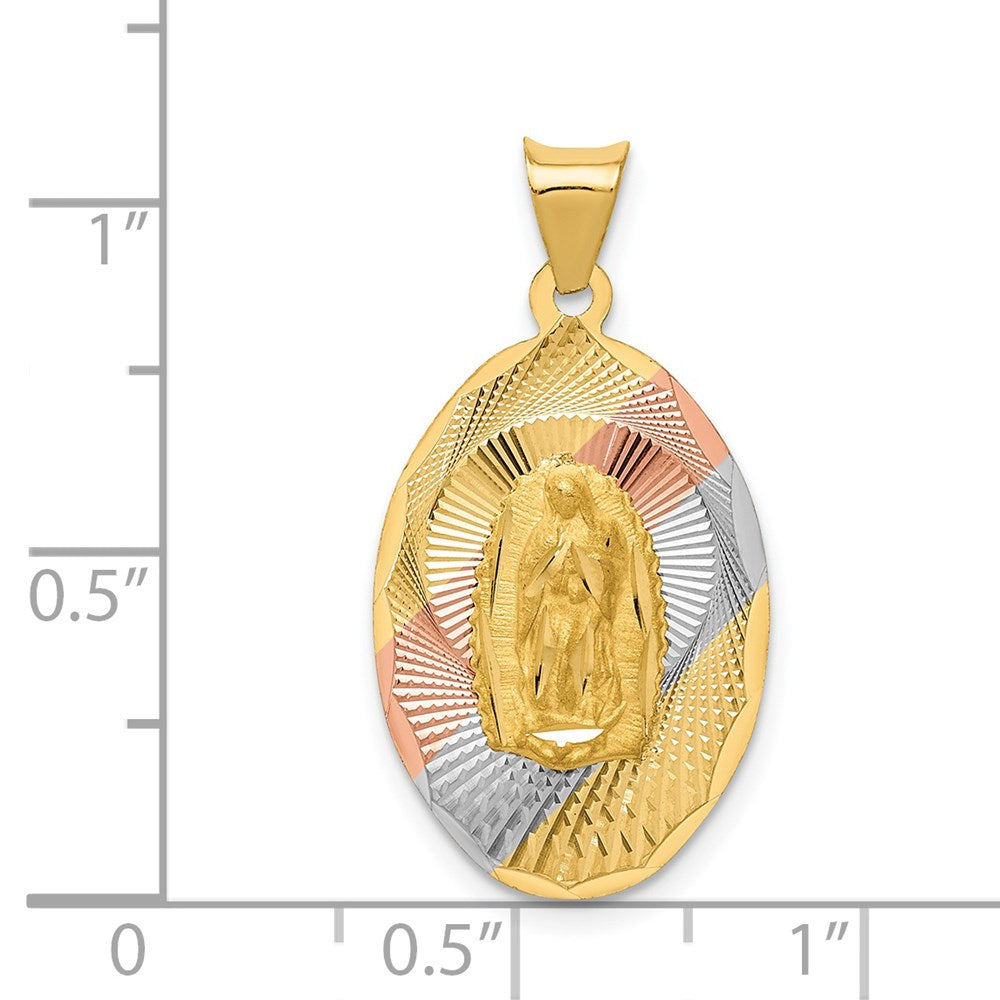 14K w/Rhodium D/C Of Guadalupe Oval Pendant