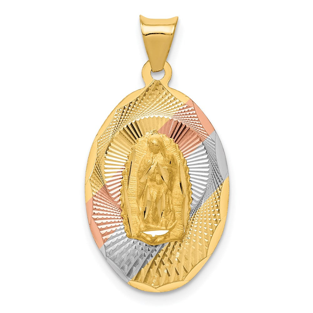 14K w/Rhodium D/C Of Guadalupe Oval Pendant