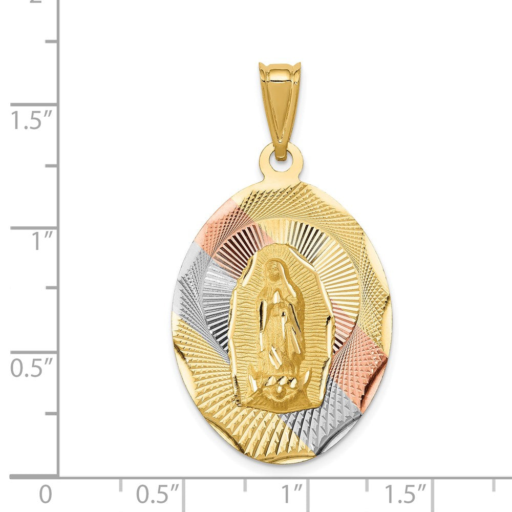 14K w/Rhodium D/C Of Guadalupe Oval Pendant