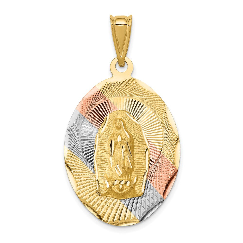 14K w/Rhodium D/C Of Guadalupe Oval Pendant