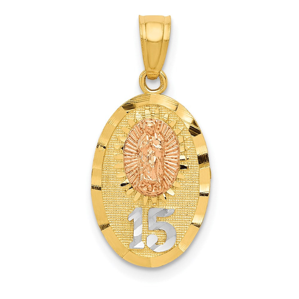 14k Two-tone w/White Rhod D/C of Guadalupe 15 Pendant