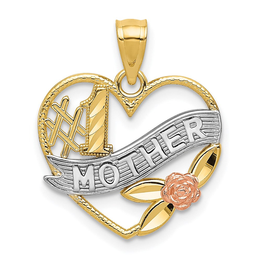 14k Yellow and Rose Gold w/Rhodium D/C #1 Mother Heart w/Rose Pendant