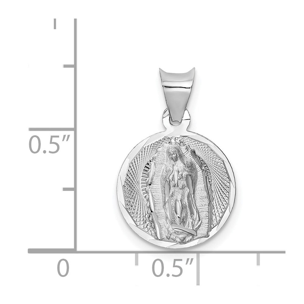14k White Gold Our of Guadalupe Semi-solid Round Pendant