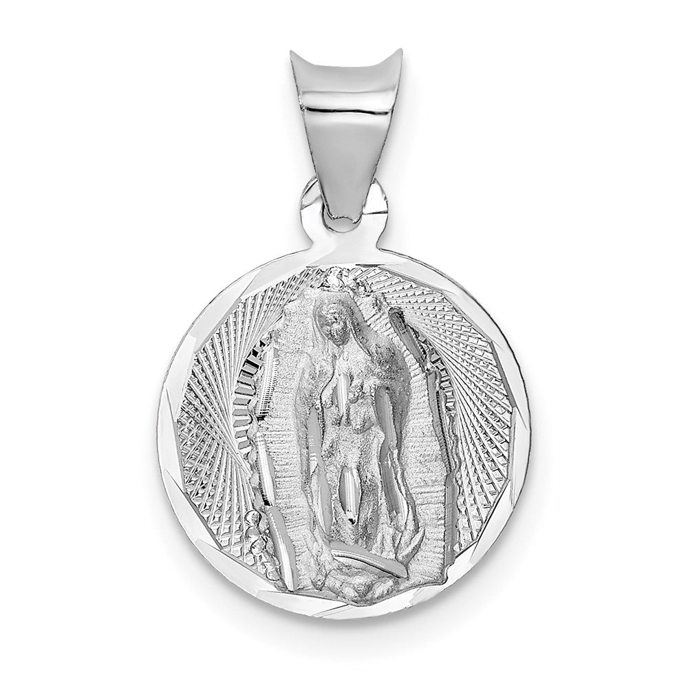 14k White Gold Our of Guadalupe Semi-solid Round Pendant