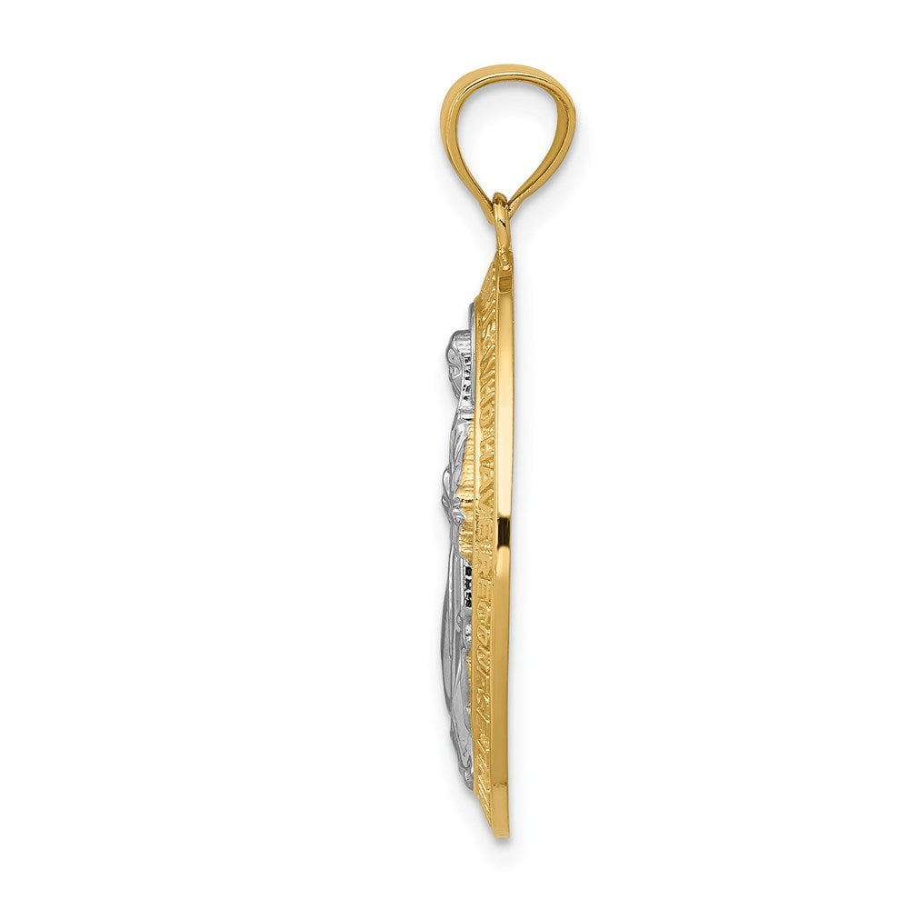 14k w/Rhodium Polished Virgin Mary Medal Pendant
