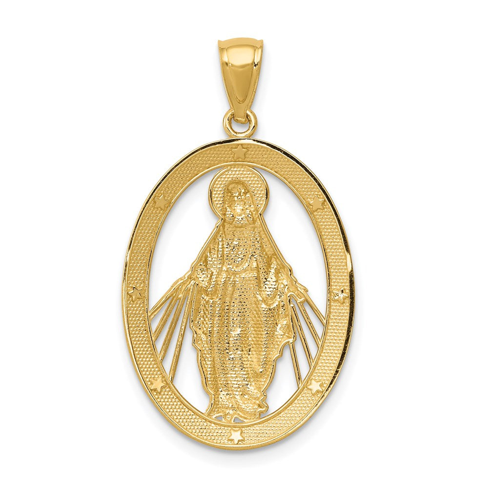 14k w/Rhodium Polished Virgin Mary Medal Pendant