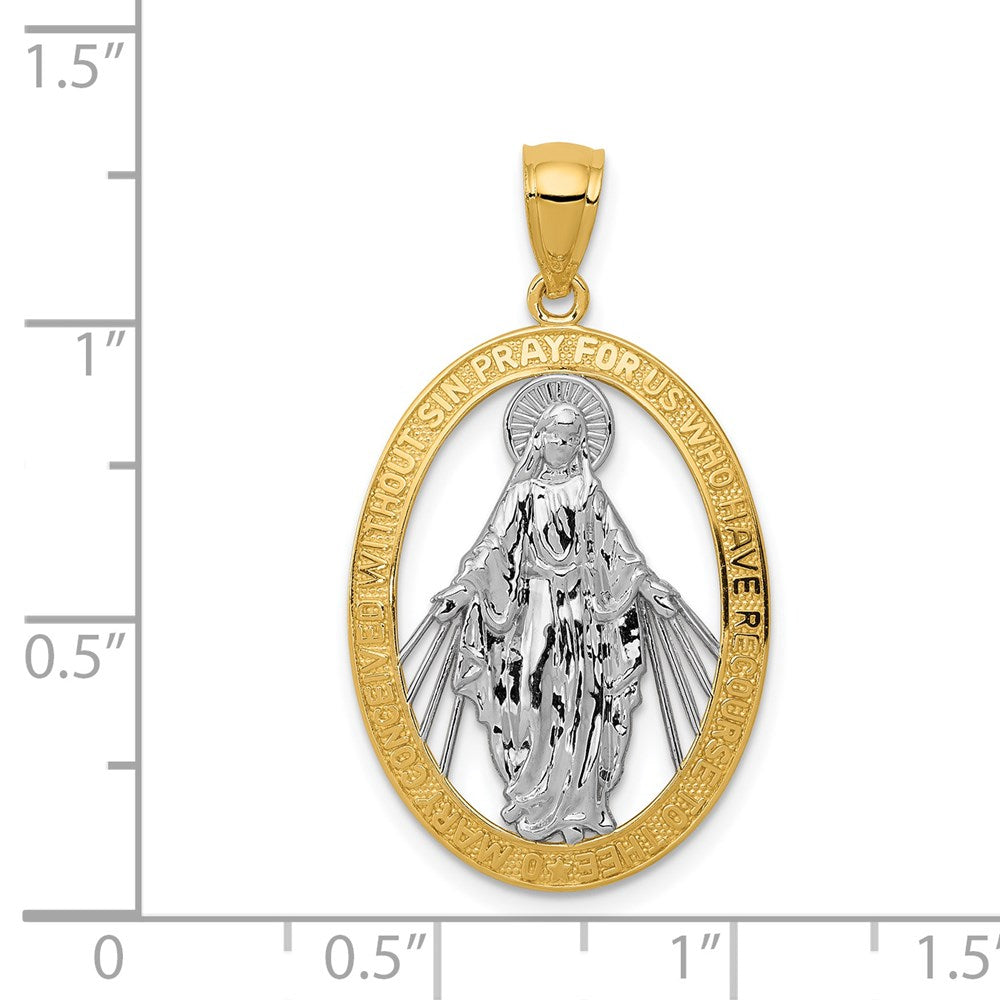 14k w/Rhodium Polished Virgin Mary Medal Pendant