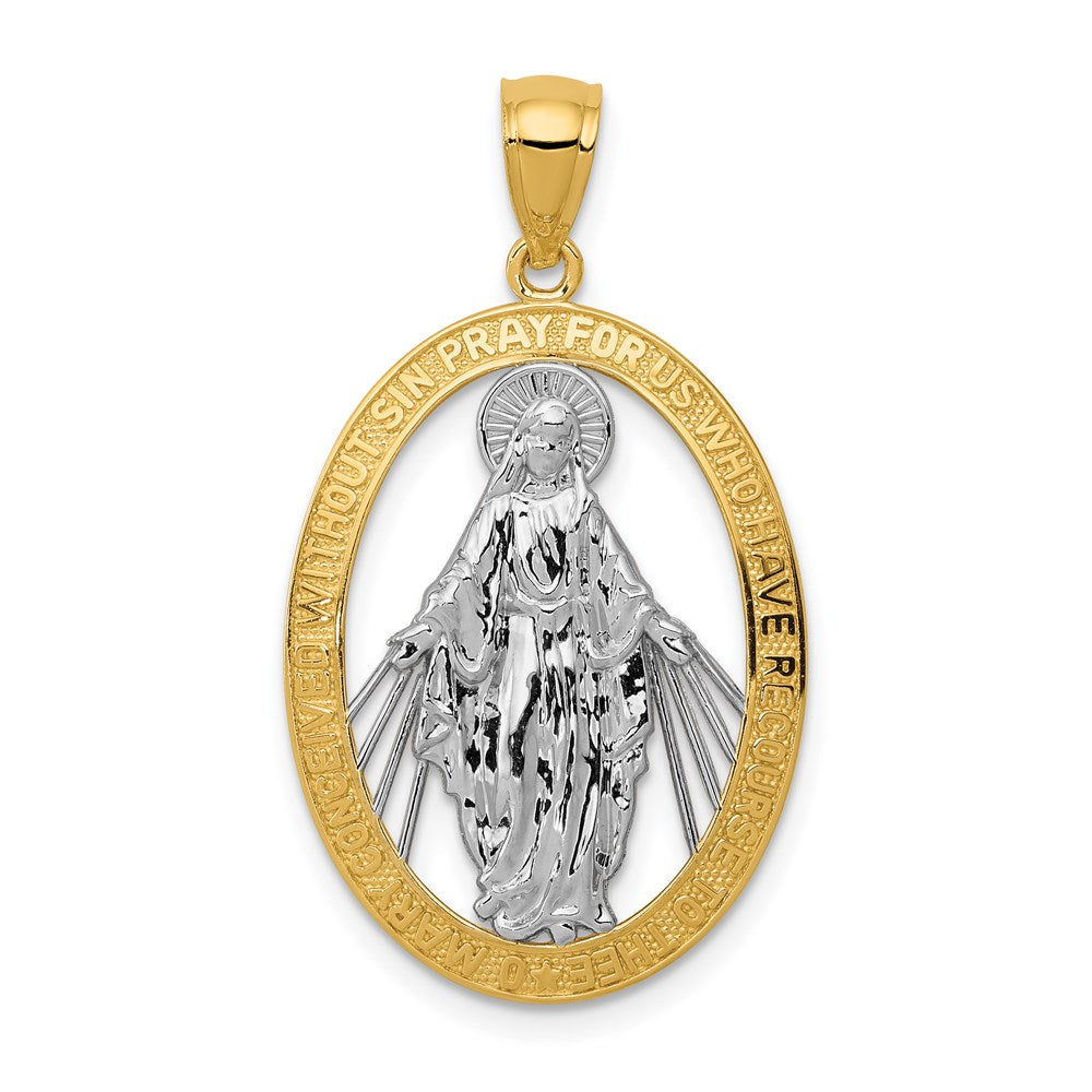 14k w/Rhodium Polished Virgin Mary Medal Pendant