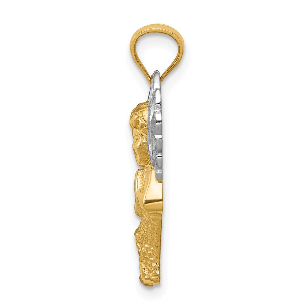 14k w/Rhodium Diamond-cut Praying Angel Pendant