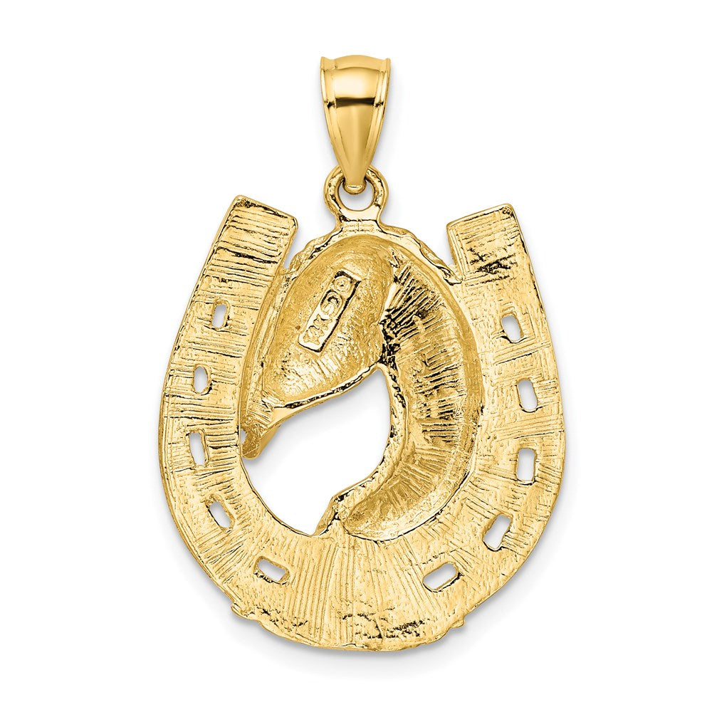 14K Polished and Engraved Horse Head In Shoe Charm