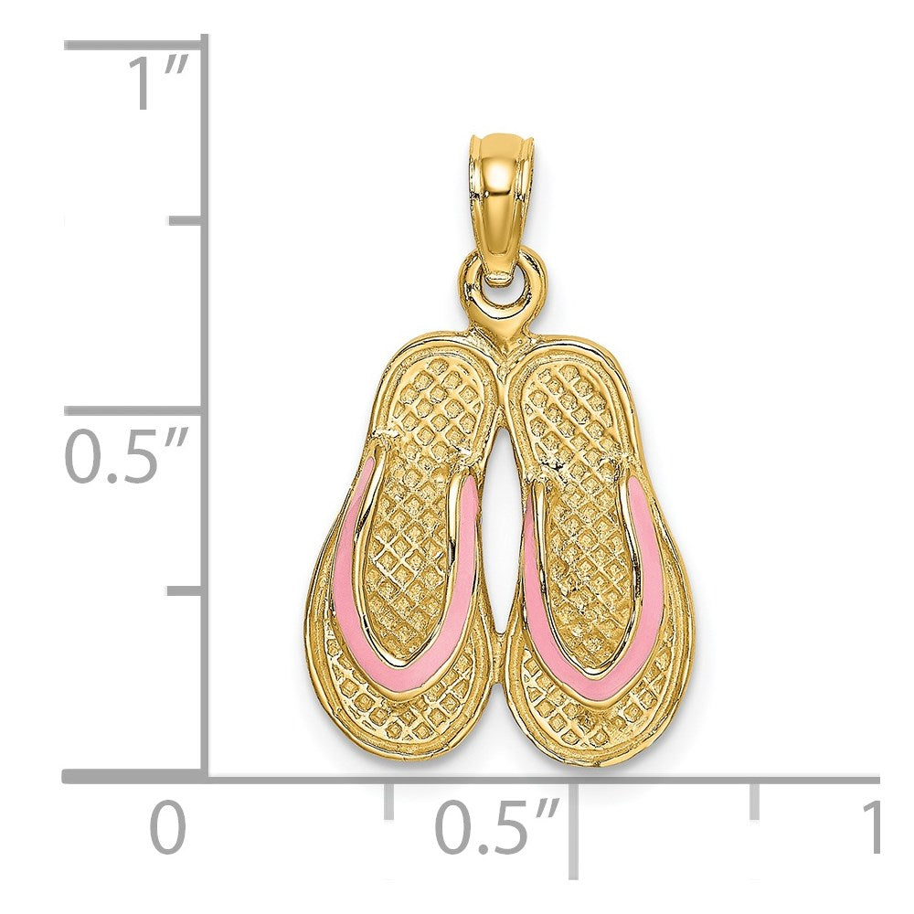 14k  3D W/ Pink Enamel Double Flip-Flop Charm