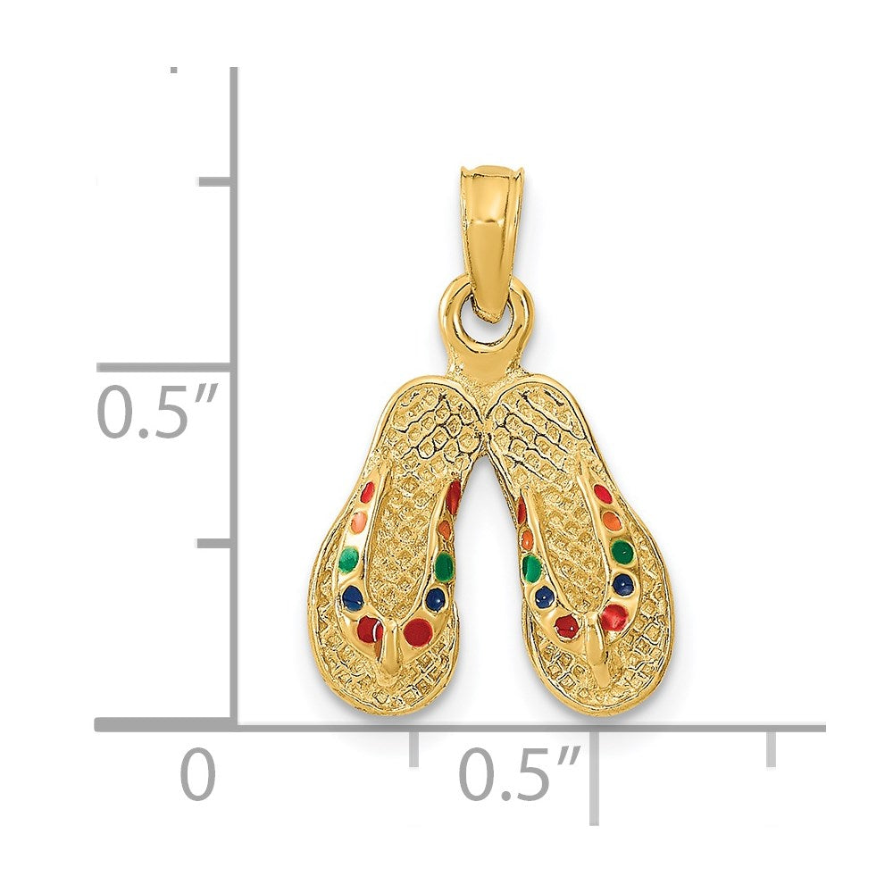 14k  3D W/ Multi-Color Enamel Double Flip-Flop Charm
