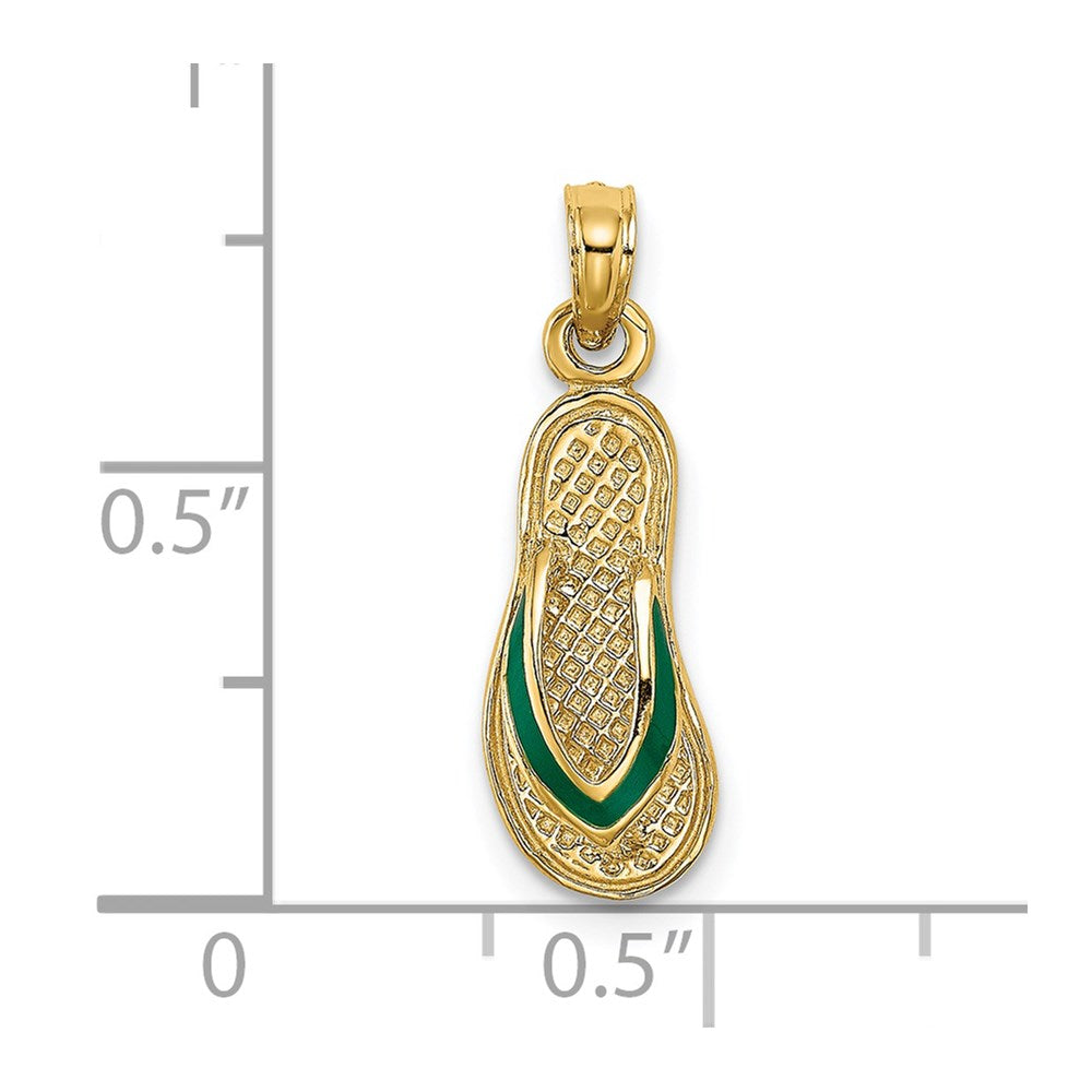 14k  3D W/ Green Enamel Single Flip-Flop Charm