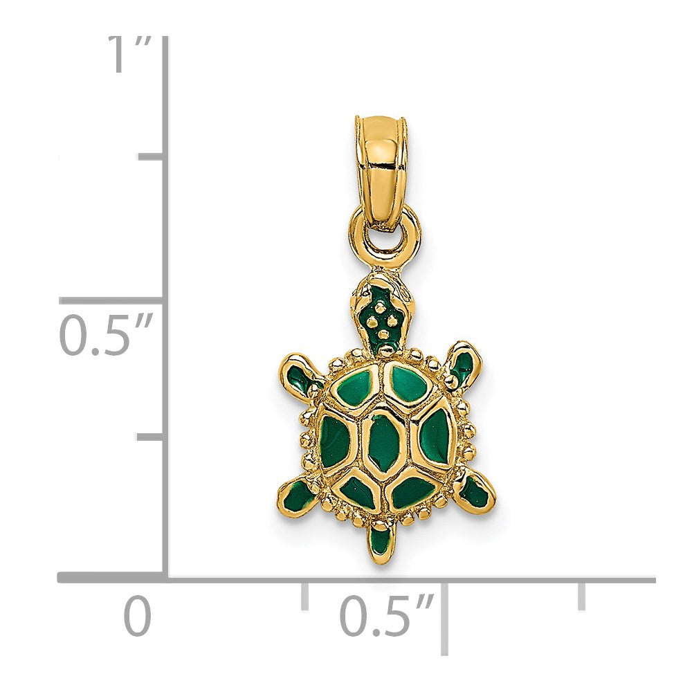 14K Green Enamel 3-D Land Turtle Charm