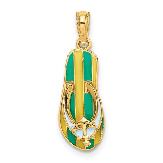 14K 3D Enamel Anchor On Stripe Flip-Flop Charm