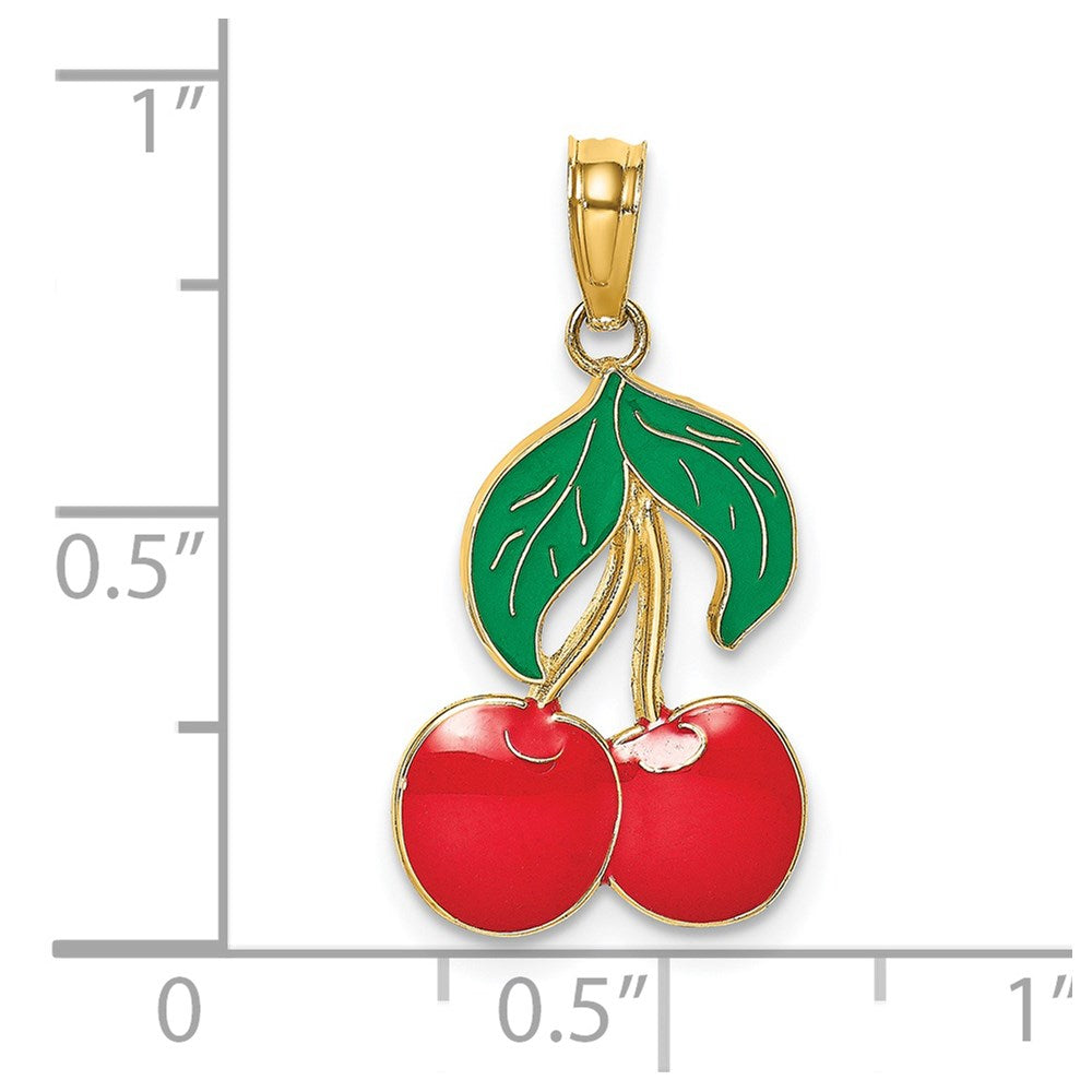 14K W/ Enamel Cherries With  Leaf Charm