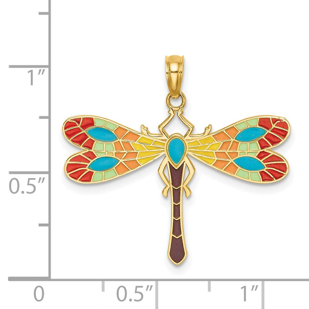 14K Multi Color Enamel Dragonfly Charm