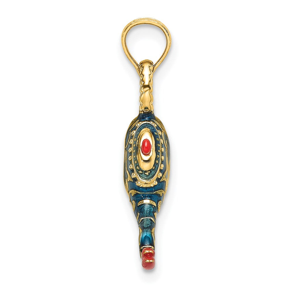 14K w/ Enamel 3-D Textured Blue Genie Lamp Charm