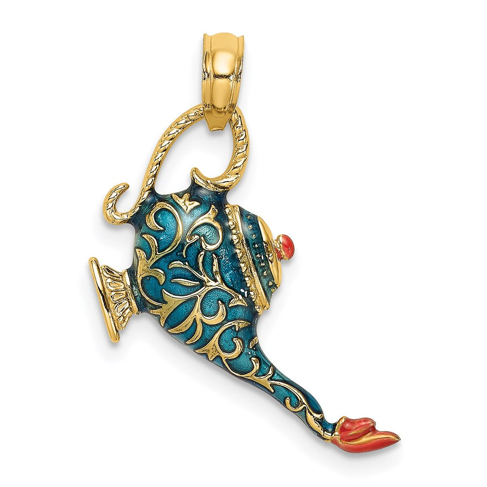 14K w/ Enamel 3-D Textured Blue Genie Lamp Charm