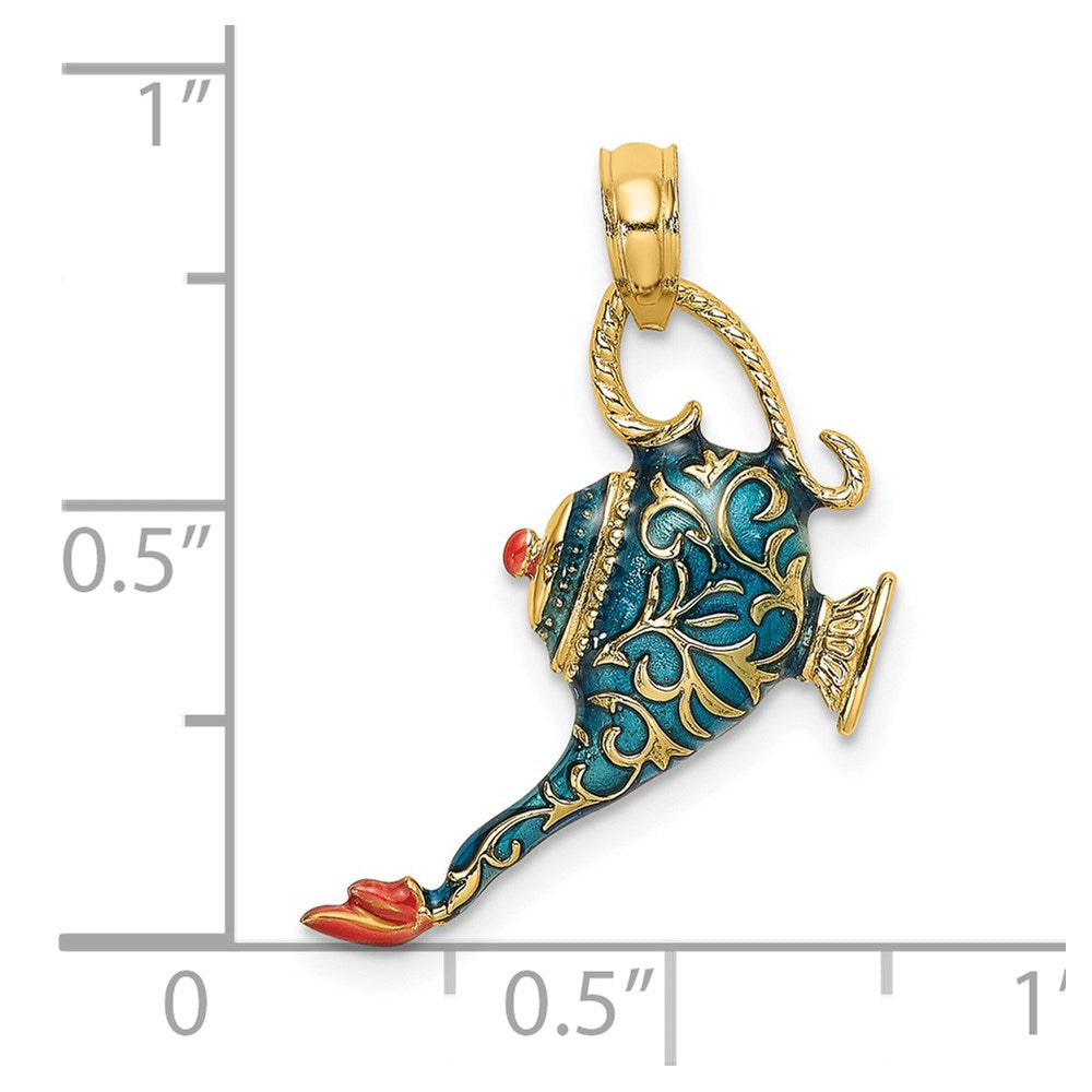 14K w/ Enamel 3-D Textured Blue Genie Lamp Charm