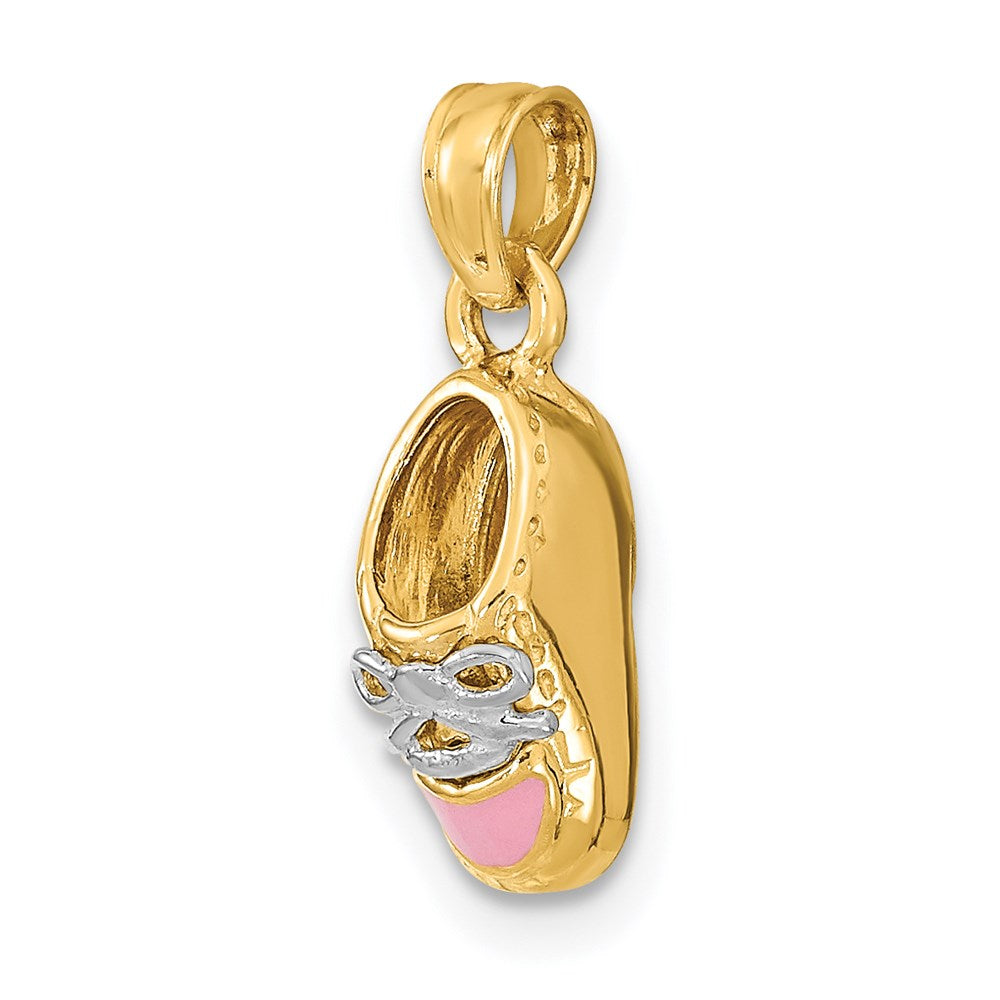 14K & Rhodium 3-D Pink Enamel Shoe Charm