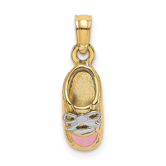 14K & Rhodium 3-D Pink Enamel Shoe Charm