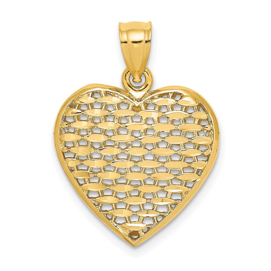 14K 3-D Diamond-cut Puffed Heart Charm