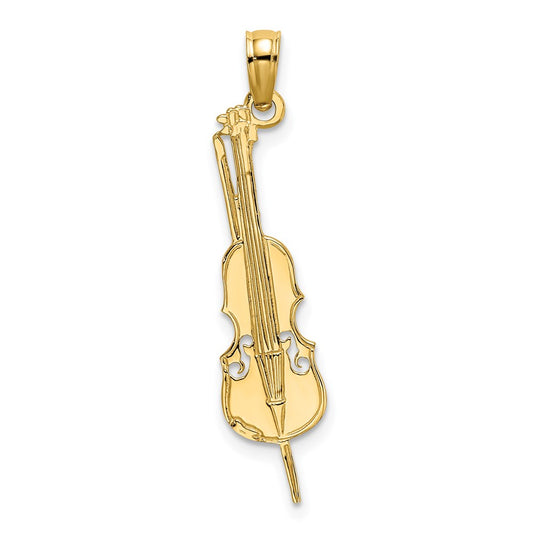 14K Polished Engraved Upright Bass Charm