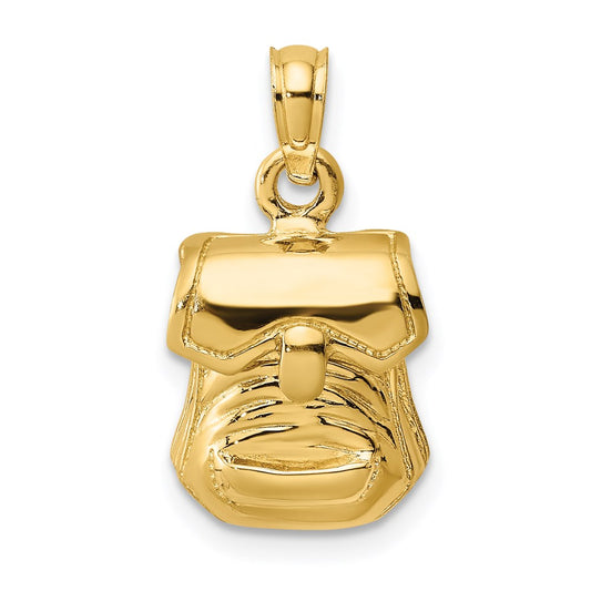 14K 3-D Polished Back Pack w/ Moveable Lid Charm