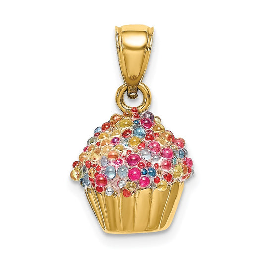 14K 3-D w/Colored Bead Icing Cupcake Charm