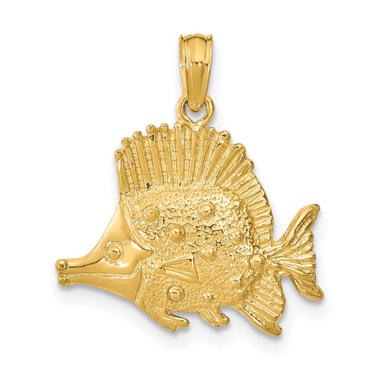 14K Polished Engraved Fish Charm
