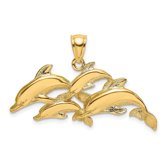 14K Polished Four Dolphins Swimming Charm