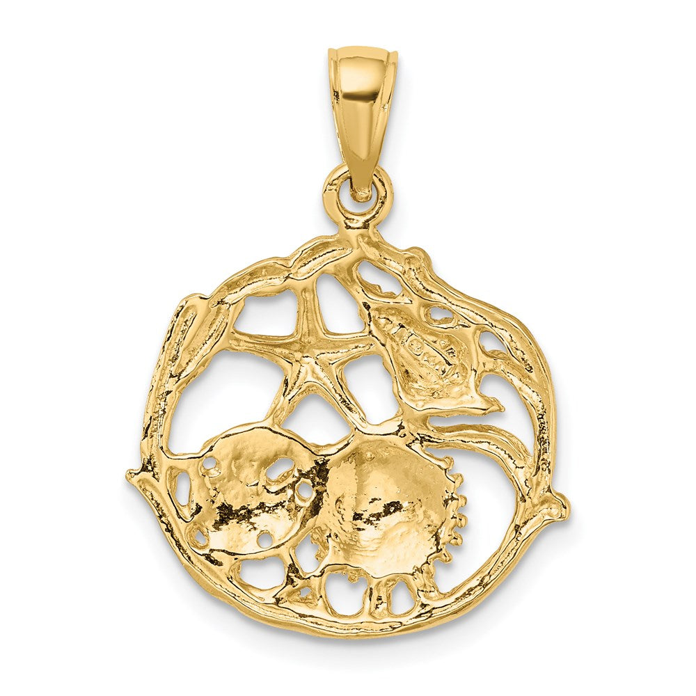 14K Shell Cluster In Circle Charm