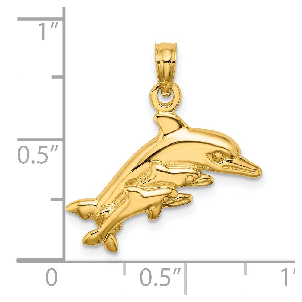 14K Dolphin w/ 2 Dolphins Charm