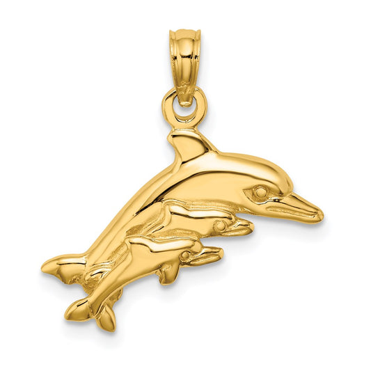 14K Dolphin w/ 2 Dolphins Charm
