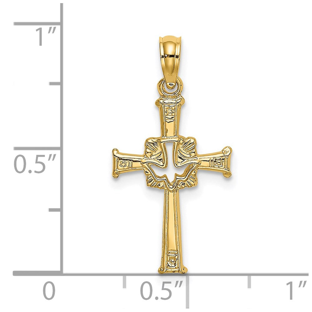 14K Polished and Engraved Cross and Dove Charm