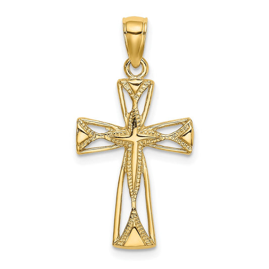 14K Polished Cut-Out Design Cross Charm