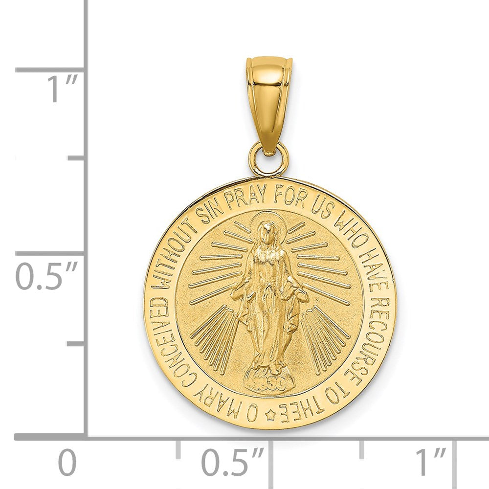 14K Polished and Satin Virgin Mary Medal Charm