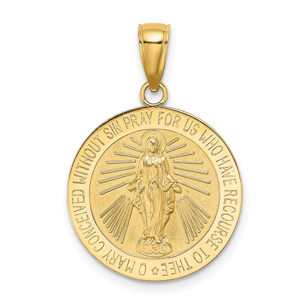 14K Polished and Satin Virgin Mary Medal Charm