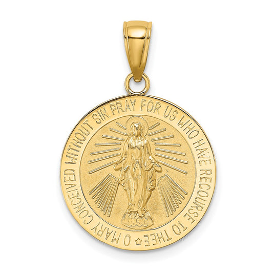 14K Polished and Satin Virgin Mary Medal Charm