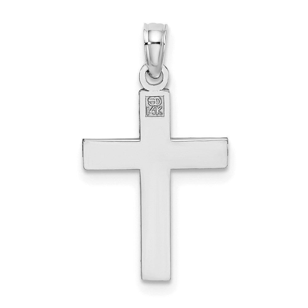 14K White Gold D/C Block Cross  Charm