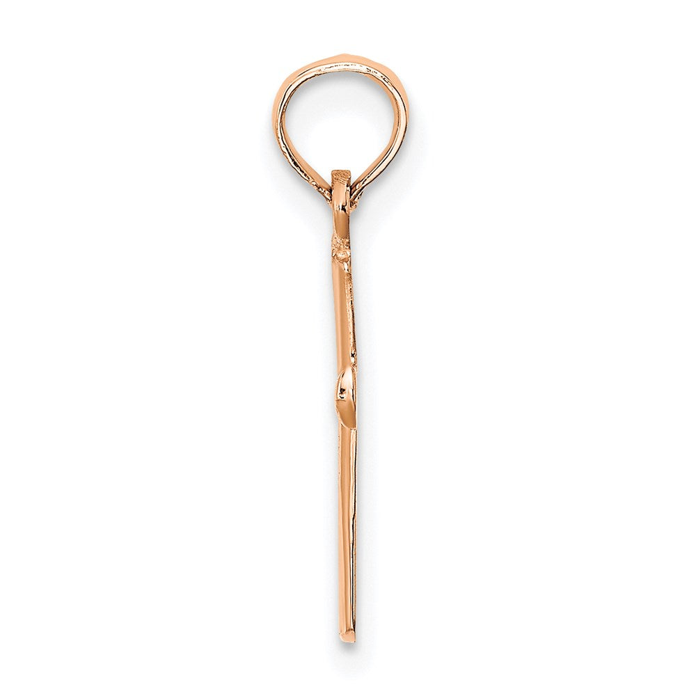 14K Rose Gold Polished Beveled Cross w/ Round tips Charm