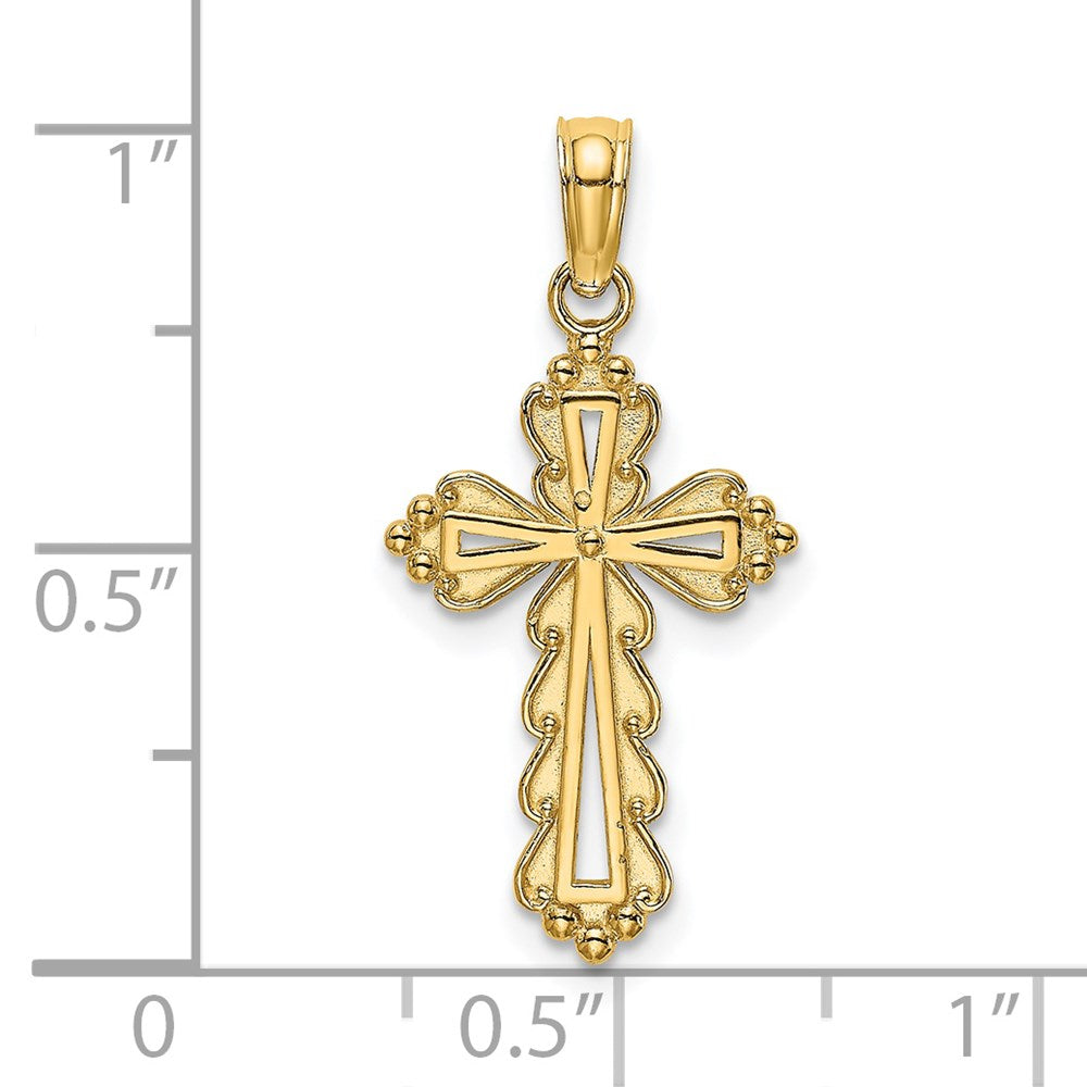 14K Scalloped Cross W/ Cut-Out Center Charm
