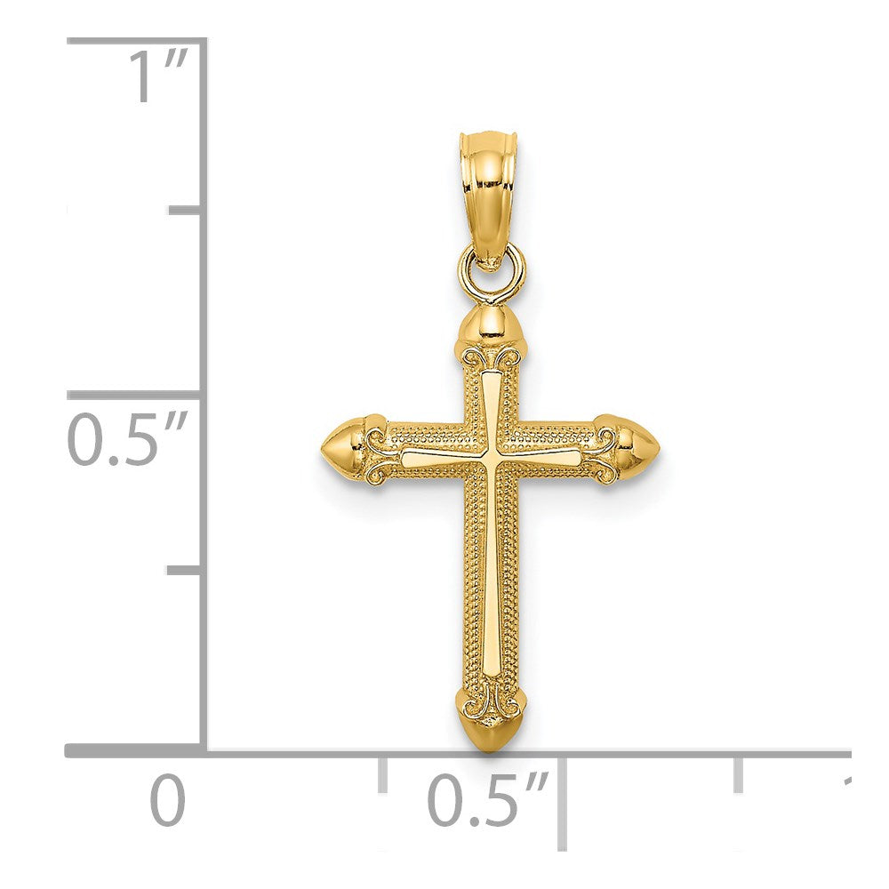 14K Polished w/ Scroll Design Cross Charm
