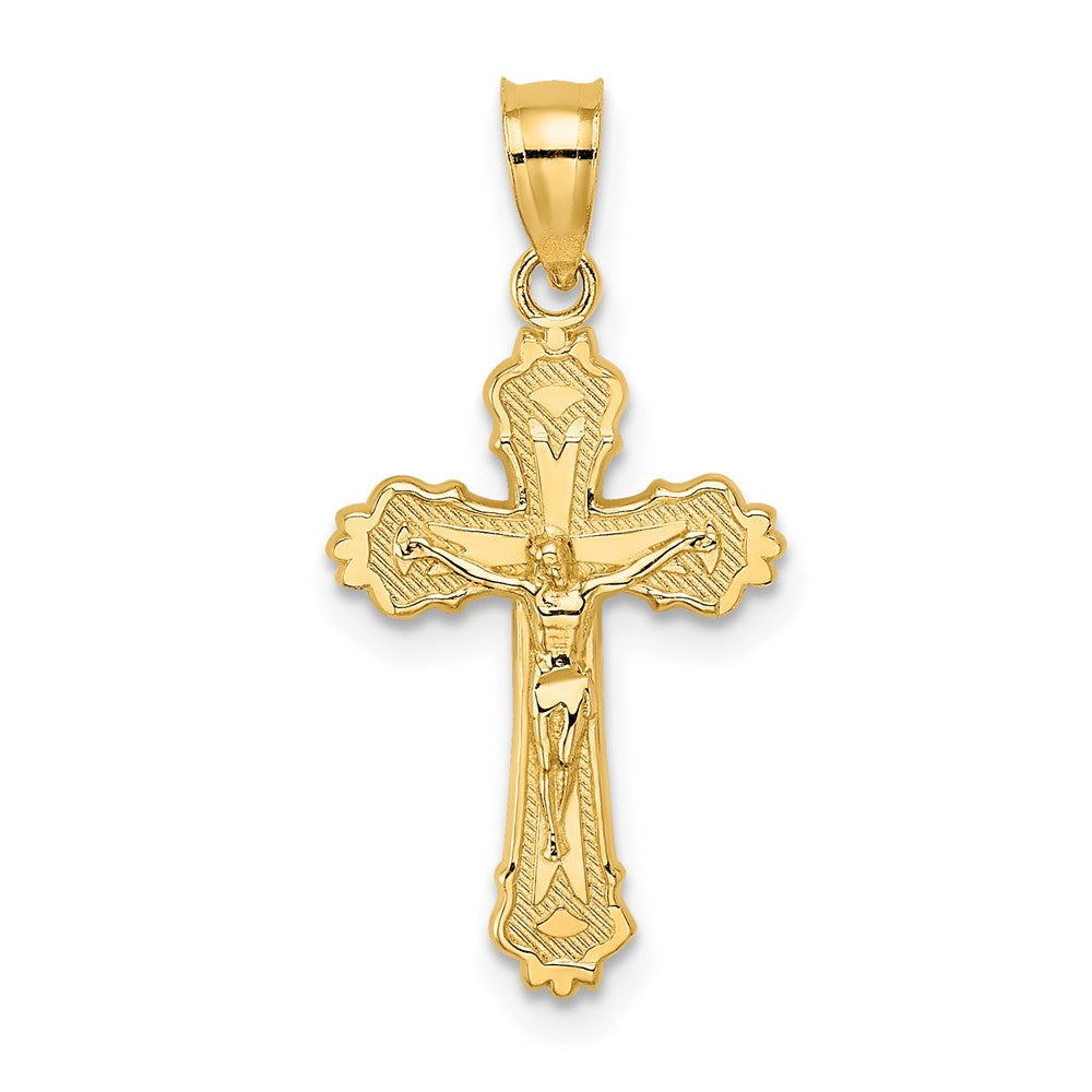 14K W/ Textured Scalloped Edge Crucifix Charm