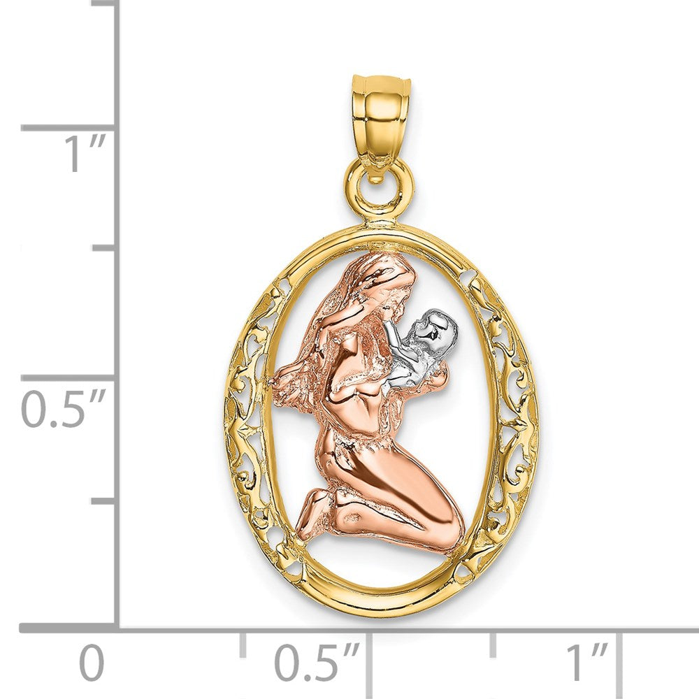 14k Two-tone WIth White Rhodium Mother and In Oval Frame Charm