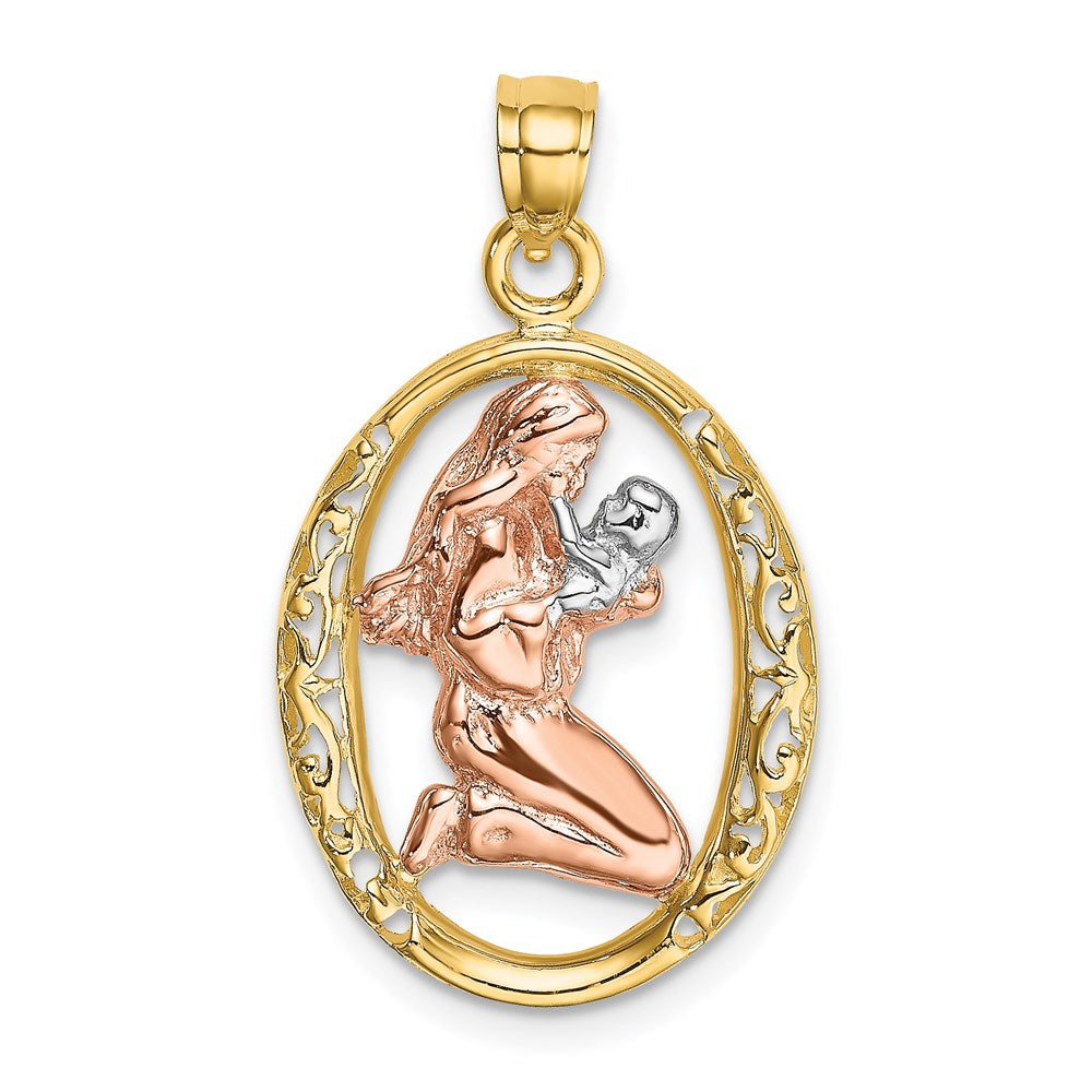 14k Two-tone WIth White Rhodium Mother and In Oval Frame Charm