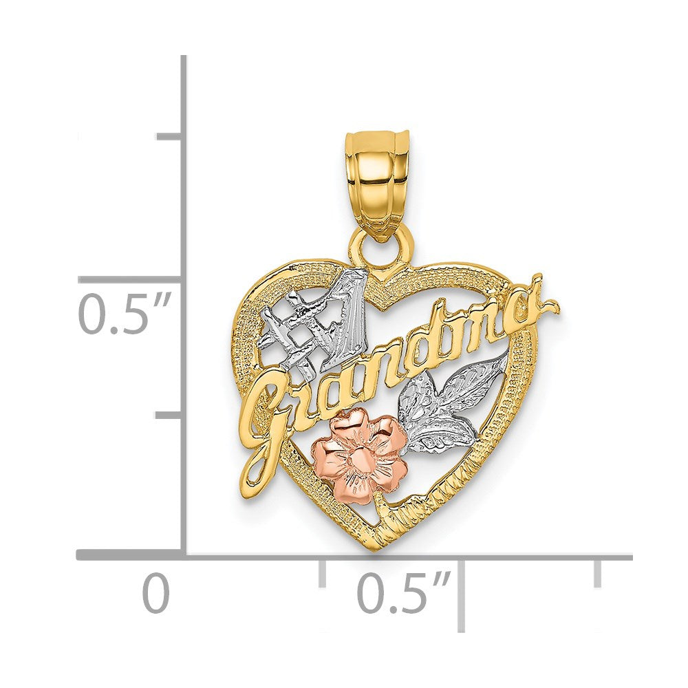 14k Two-tone  White Rhodium #1 GRANDMA In Heart Charm