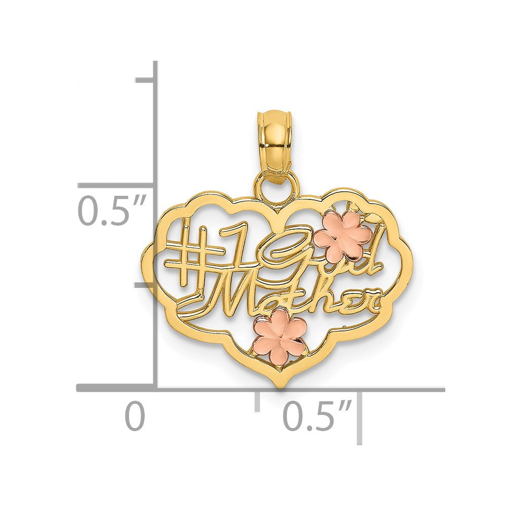 14k Two-Tone Diamond-cut #1 GOD MOTHER In Heart Charm